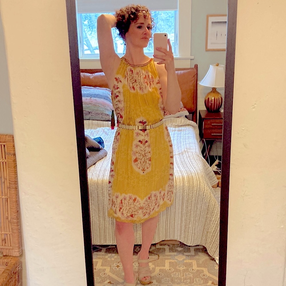 Anthropologie Yellow Floral Goddess Dress
